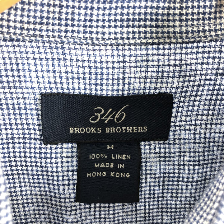 Brooks Brothers 346 Houndstooth Pattern Long Sleeve Linen Button-Down Shirt, Men's Size M linen blue type Vintage Second Hand