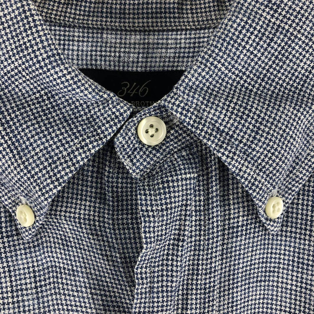 Brooks Brothers 346 Houndstooth Pattern Long Sleeve Linen Button-Down Shirt, Men's Size M linen blue type Vintage Second Hand