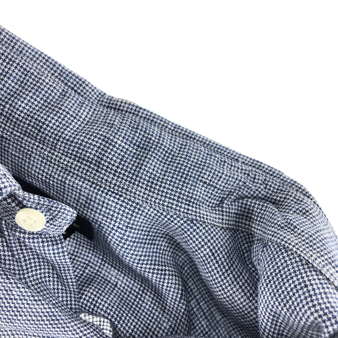 Brooks Brothers 346 Houndstooth Pattern Long Sleeve Linen Button-Down Shirt, Men's Size M linen blue type Vintage Second Hand