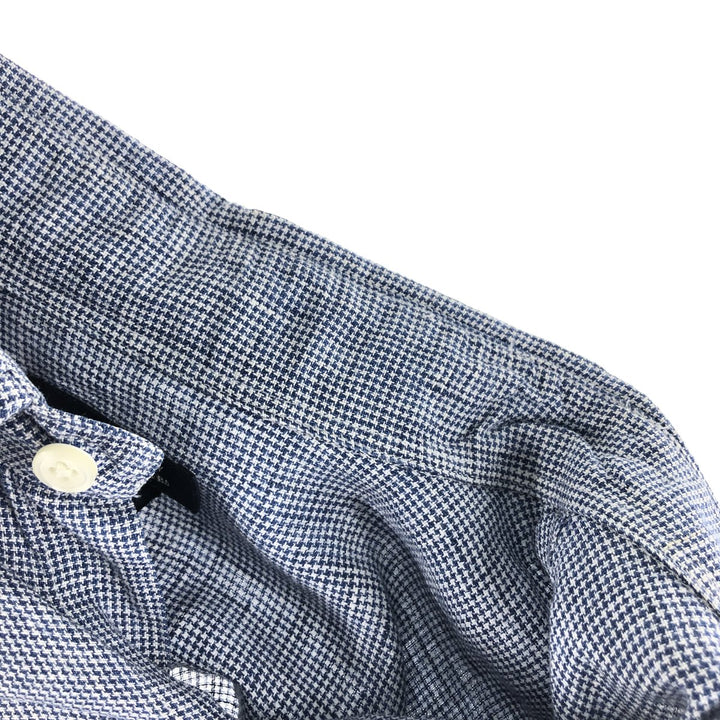 Brooks Brothers 346 Houndstooth Pattern Long Sleeve Linen Button-Down Shirt, Men's Size M linen blue type Vintage Second Hand