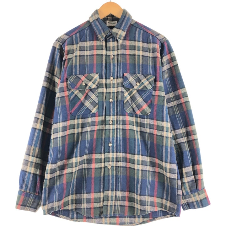 90'S Five Brother Long Sleeve Flannel Check Shirt Men's M Size Vintage unknown navy blue type Vintage Second Hand