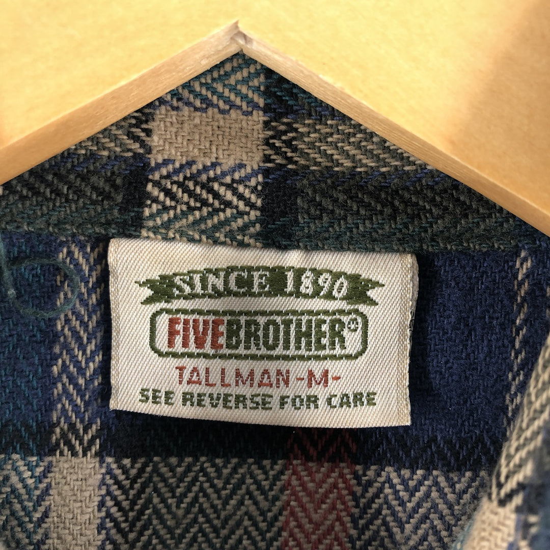 90'S Five Brother Long Sleeve Flannel Check Shirt Men's M Size Vintage unknown navy blue type Vintage Second Hand