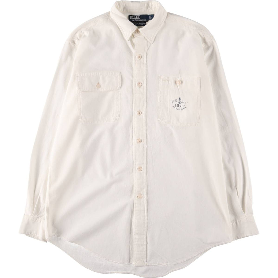 Ralph Lauren DUNGAREE WORKSHIRT Long sleeve cotton shirt, men's size M cotton white type Vintage Second Hand