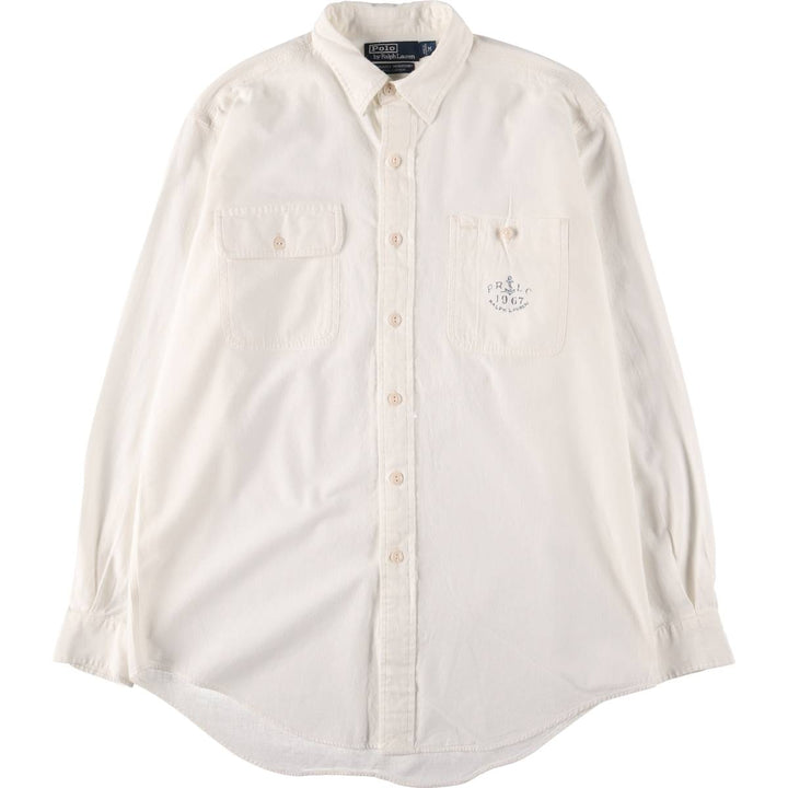 Ralph Lauren DUNGAREE WORKSHIRT Long sleeve cotton shirt, men's size M cotton white type Vintage Second Hand