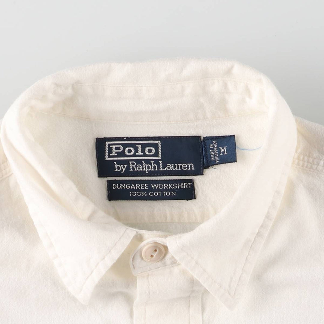 Ralph Lauren DUNGAREE WORKSHIRT Long sleeve cotton shirt, men's size M cotton white type Vintage Second Hand