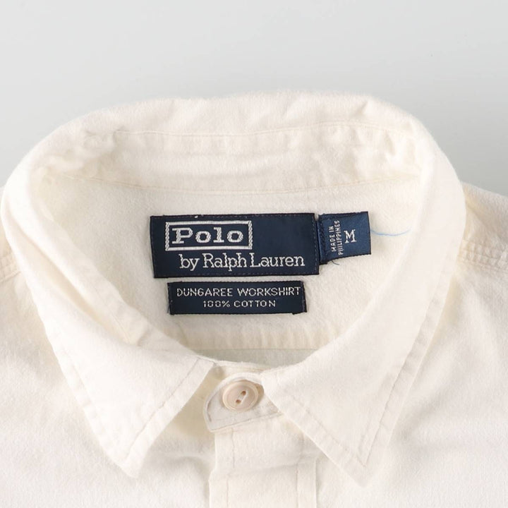 Ralph Lauren DUNGAREE WORKSHIRT Long sleeve cotton shirt, men's size M cotton white type Vintage Second Hand