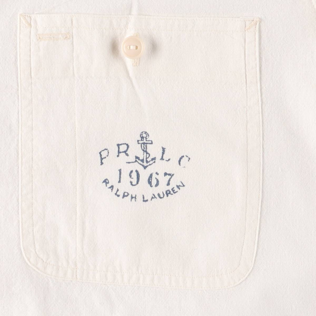 Ralph Lauren DUNGAREE WORKSHIRT Long sleeve cotton shirt, men's size M cotton white type Vintage Second Hand