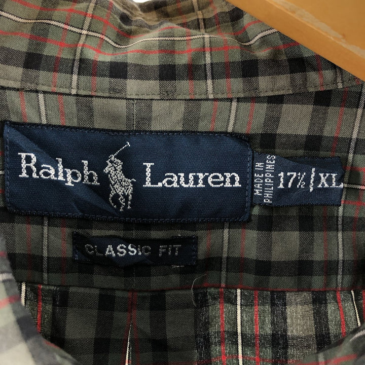 Ralph Lauren Classic Fit Long Sleeve Button Down Check Shirt Men's XL cotton Green type dark green Vintage Second Hand