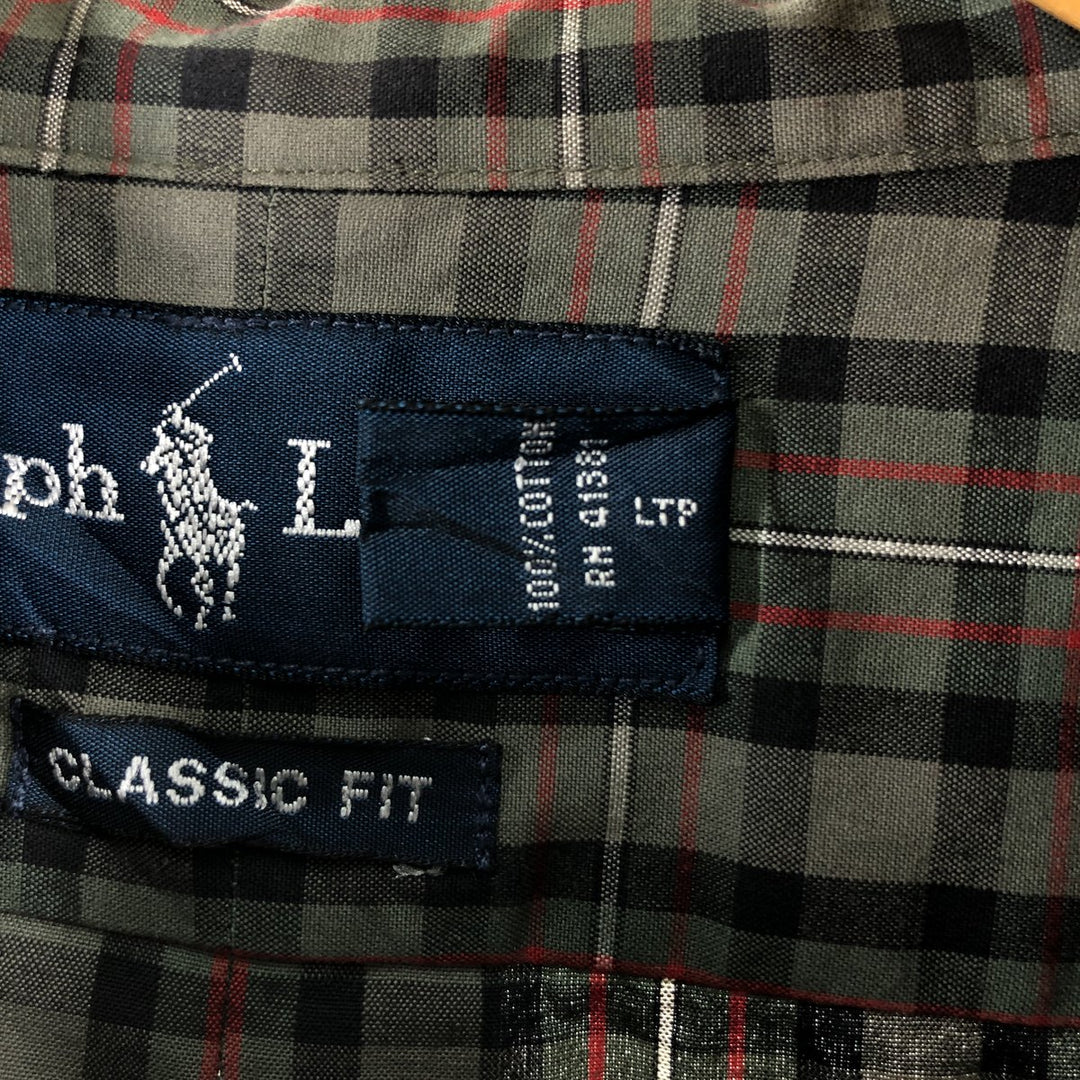 Ralph Lauren Classic Fit Long Sleeve Button Down Check Shirt Men's XL cotton Green type dark green Vintage Second Hand
