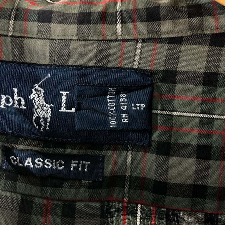 Ralph Lauren Classic Fit Long Sleeve Button Down Check Shirt Men's XL cotton Green type dark green Vintage Second Hand
