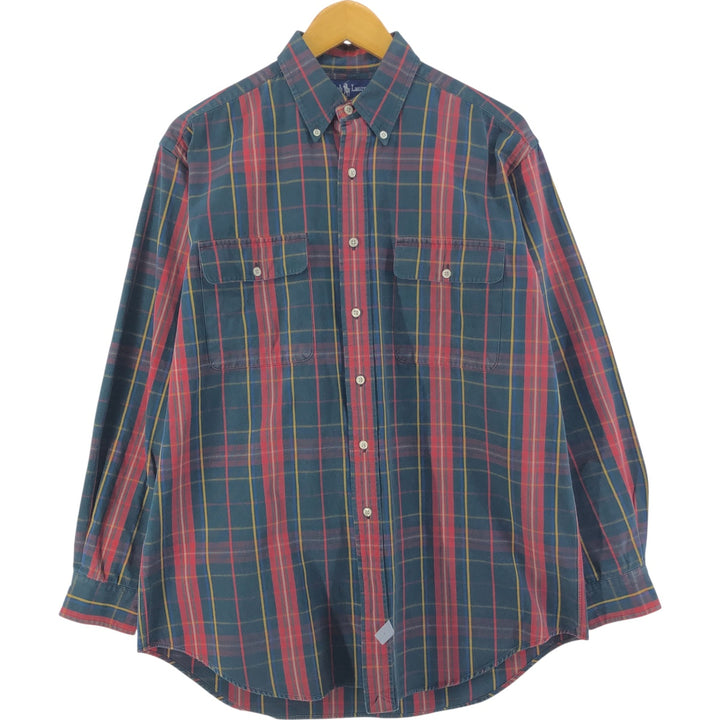 Ralph Lauren long sleeve button down check shirt, men's size M cotton red type Vintage Second Hand