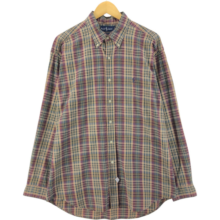 Ralph Lauren long sleeve button down check shirt, men's size L cotton Beige type Vintage Second Hand