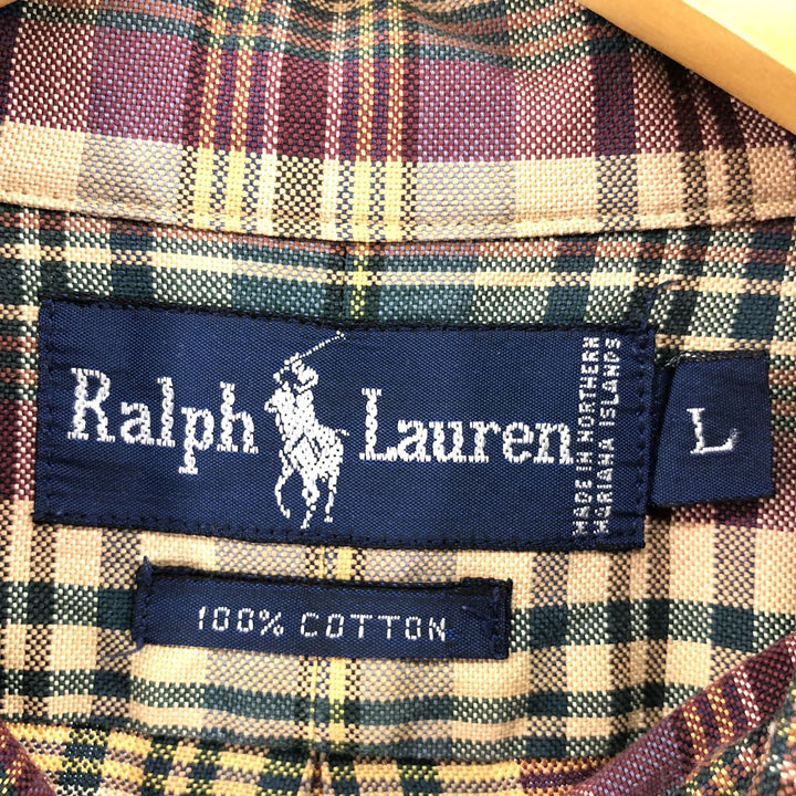Ralph Lauren long sleeve button down check shirt, men's size L cotton Beige type Vintage Second Hand