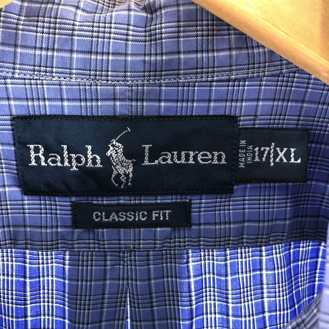 Ralph Lauren Classic Fit Long Sleeve Button Down Check Shirt Men's XL cotton Purple type blue-purple Vintage Second Hand