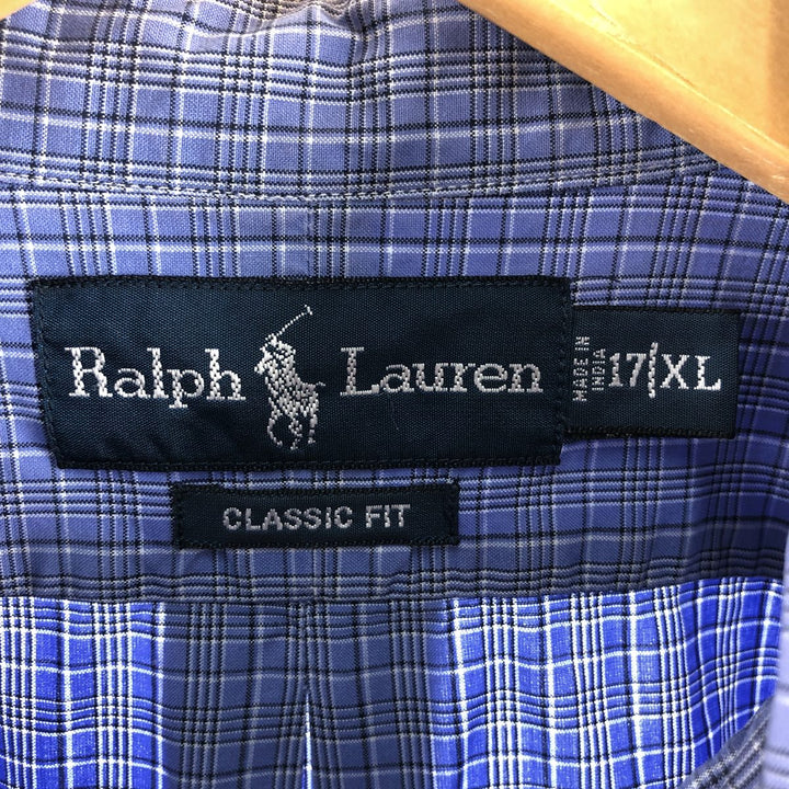 Ralph Lauren Classic Fit Long Sleeve Button Down Check Shirt Men's XL cotton Purple type blue-purple Vintage Second Hand