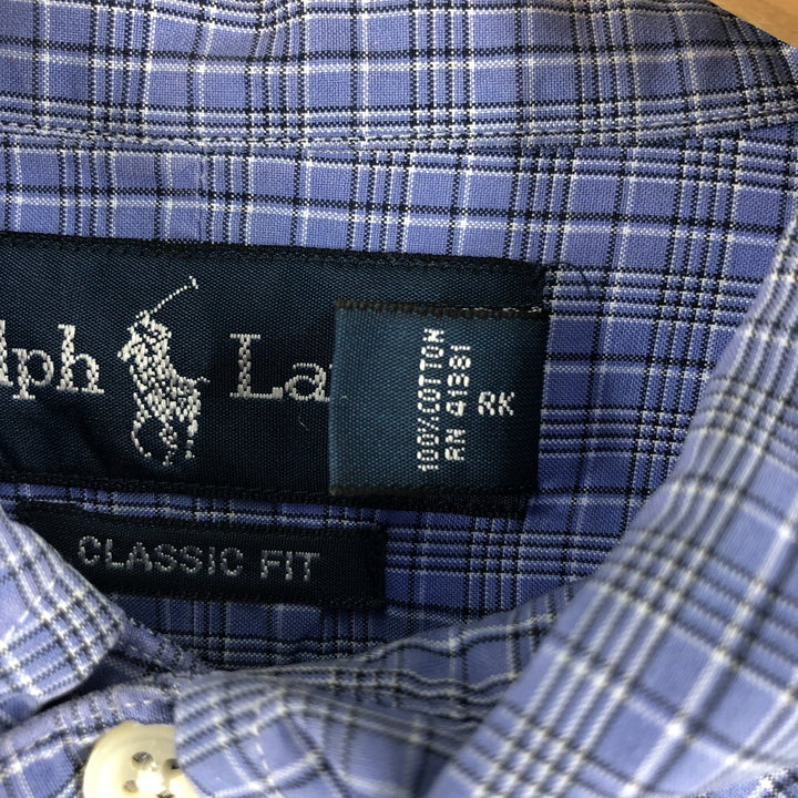 Ralph Lauren Classic Fit Long Sleeve Button Down Check Shirt Men's XL cotton Purple type blue-purple Vintage Second Hand