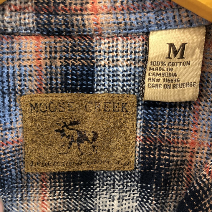 MOOSE CREEK Long Sleeve Heavy Flannel Check Shirt, Men's Size M cotton navy blue type Vintage Second Hand