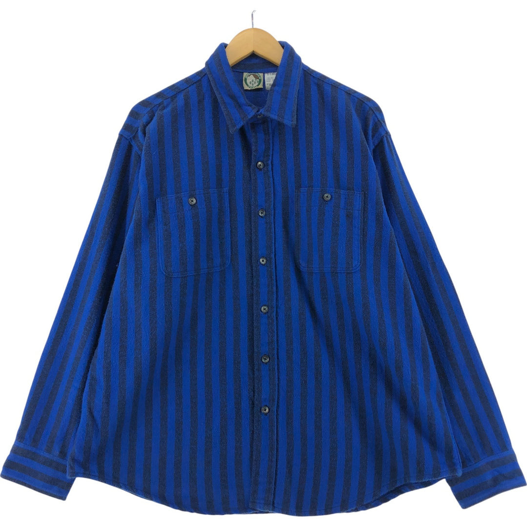 90'S APPALACHIAN TRAIL Stripe Pattern Long Sleeve Flannel Shirt Made in USA Men's XL Vintage cotton blue type Vintage Second Hand