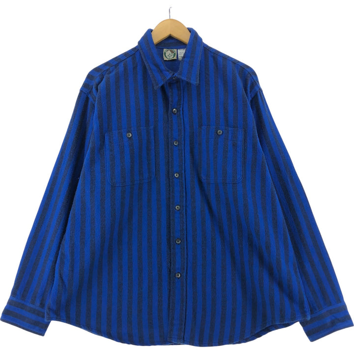 90'S APPALACHIAN TRAIL Stripe Pattern Long Sleeve Flannel Shirt Made in USA Men's XL Vintage cotton blue type Vintage Second Hand