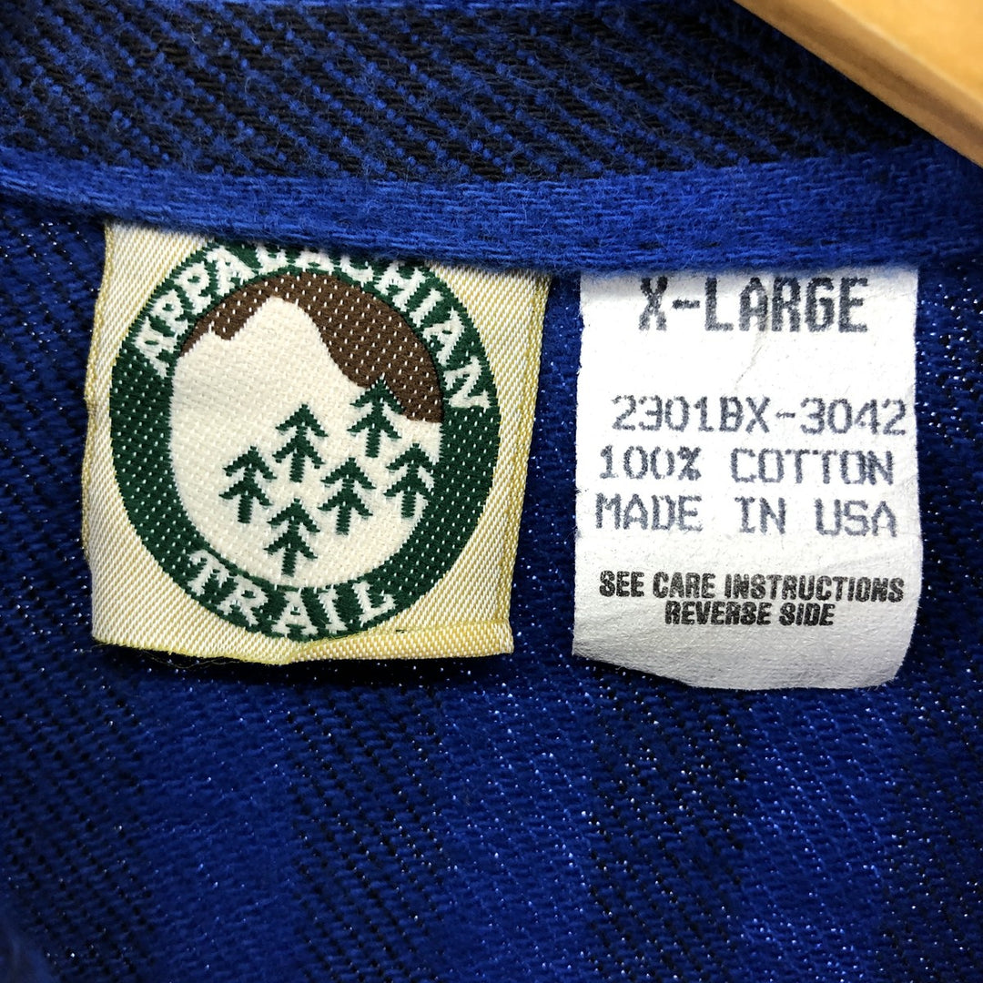 90'S APPALACHIAN TRAIL Stripe Pattern Long Sleeve Flannel Shirt Made in USA Men's XL Vintage cotton blue type Vintage Second Hand