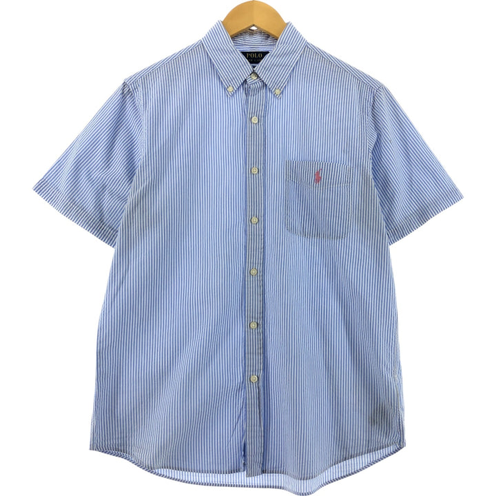 POLO RALPH LAUREN RL UNTUCKED FIT Seersucker short sleeve button down striped shirt Men's M size cotton Blue type light blue Vintage Second Hand