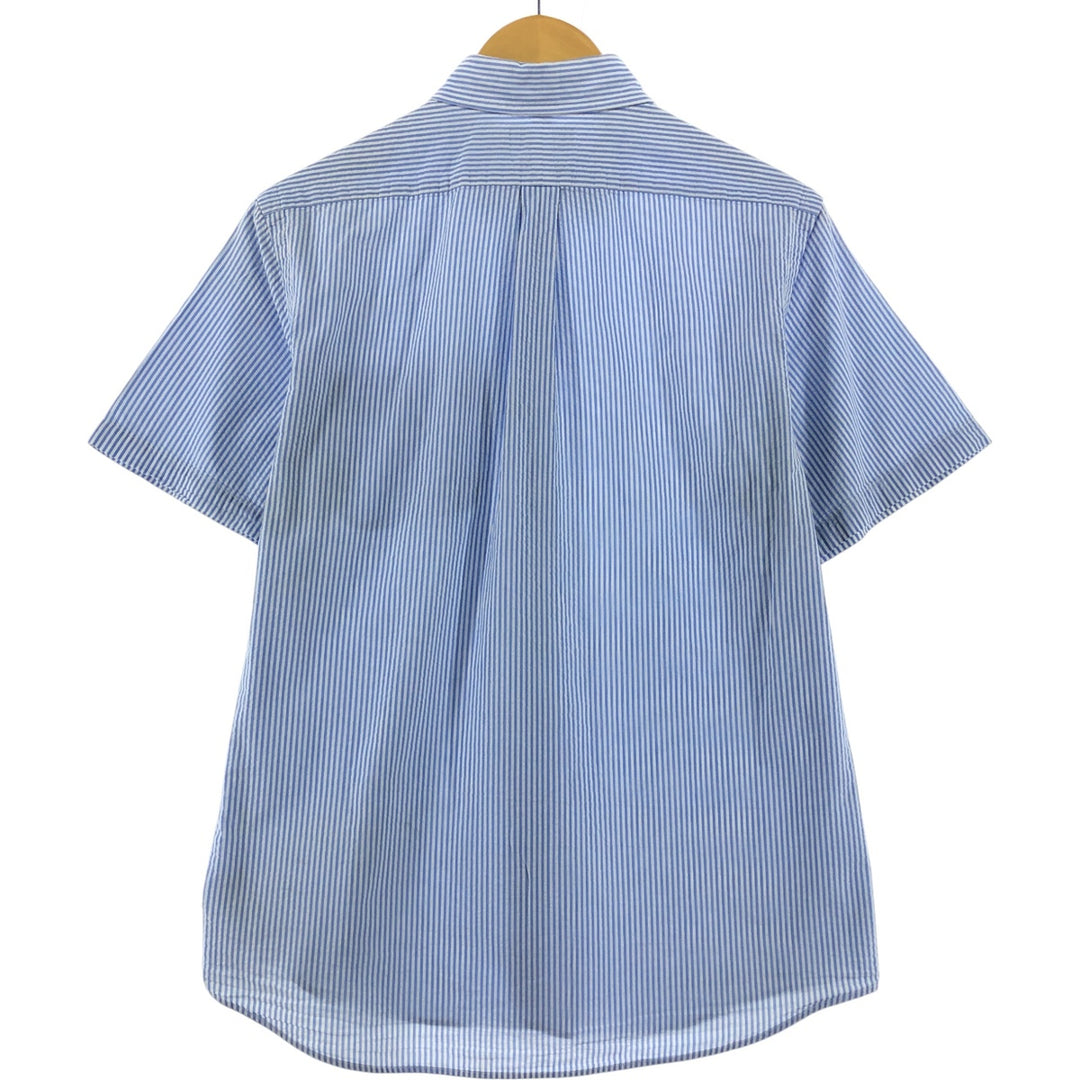 POLO RALPH LAUREN RL UNTUCKED FIT Seersucker short sleeve button down striped shirt Men's M size cotton Blue type light blue Vintage Second Hand
