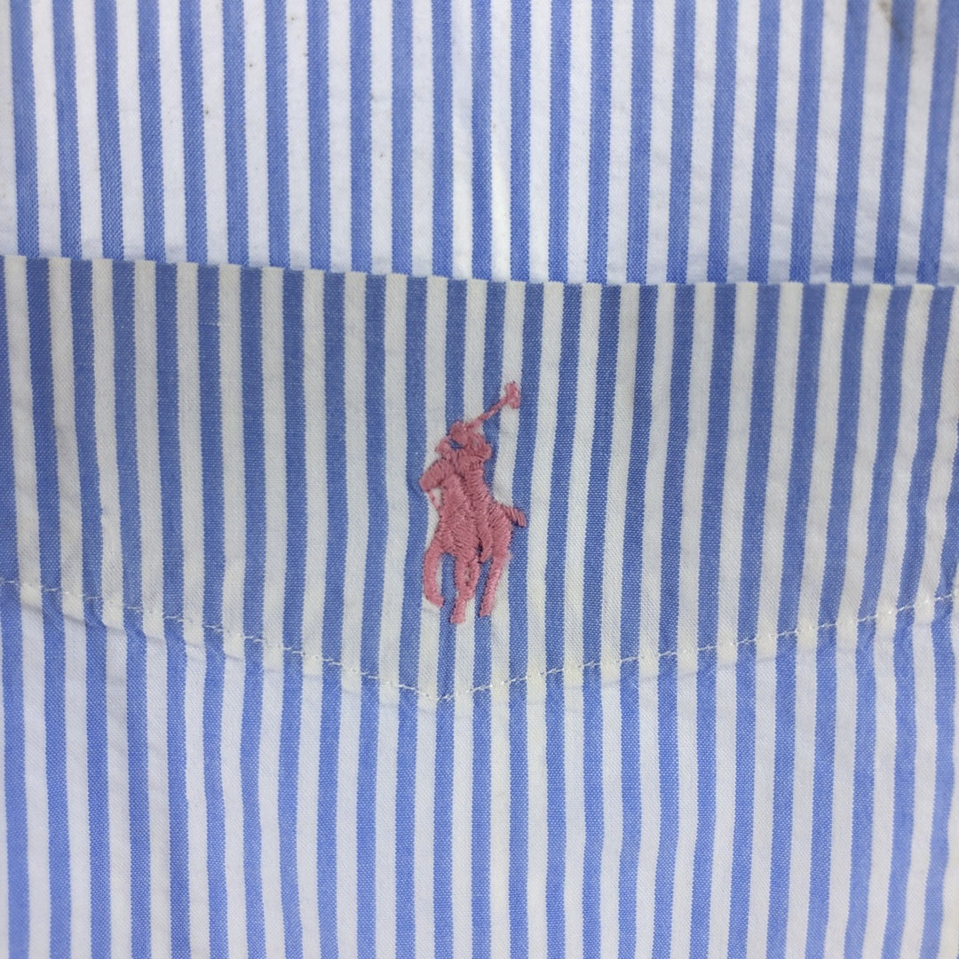 POLO RALPH LAUREN RL UNTUCKED FIT Seersucker short sleeve button down striped shirt Men's M size cotton Blue type light blue Vintage Second Hand