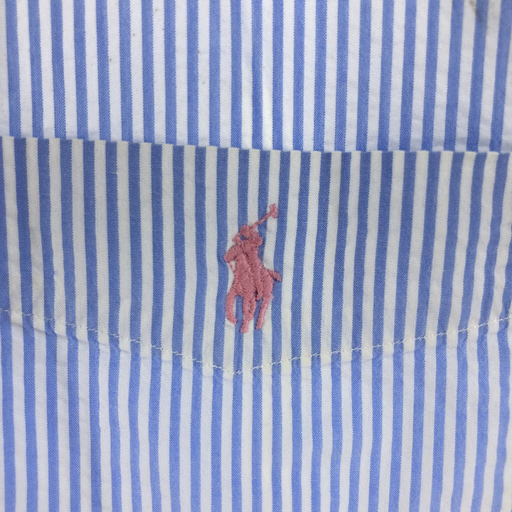 POLO RALPH LAUREN RL UNTUCKED FIT Seersucker short sleeve button down striped shirt Men's M size cotton Blue type light blue Vintage Second Hand