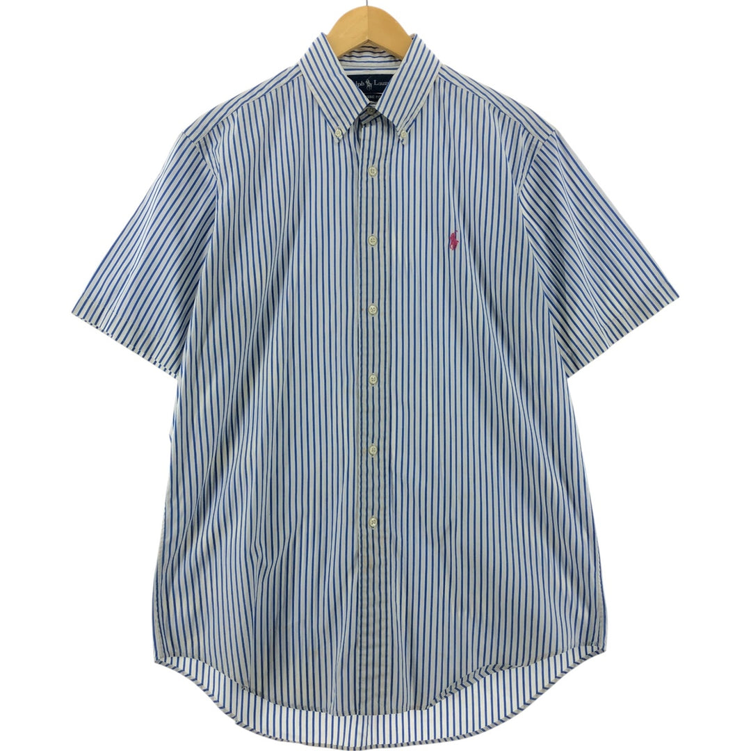 Ralph Lauren Classic Fit short sleeve button down striped shirt, men's size M cotton white type Vintage Second Hand