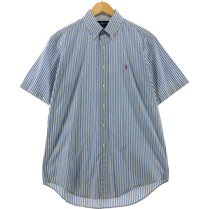 Ralph Lauren Classic Fit short sleeve button down striped shirt, men's size M cotton white type Vintage Second Hand