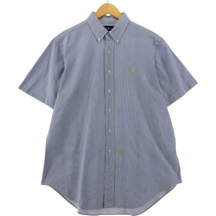 Ralph Lauren Classic Fit Seersucker Short Sleeve Button Down Striped Shirt Men's Size L cotton blue type Vintage Second Hand