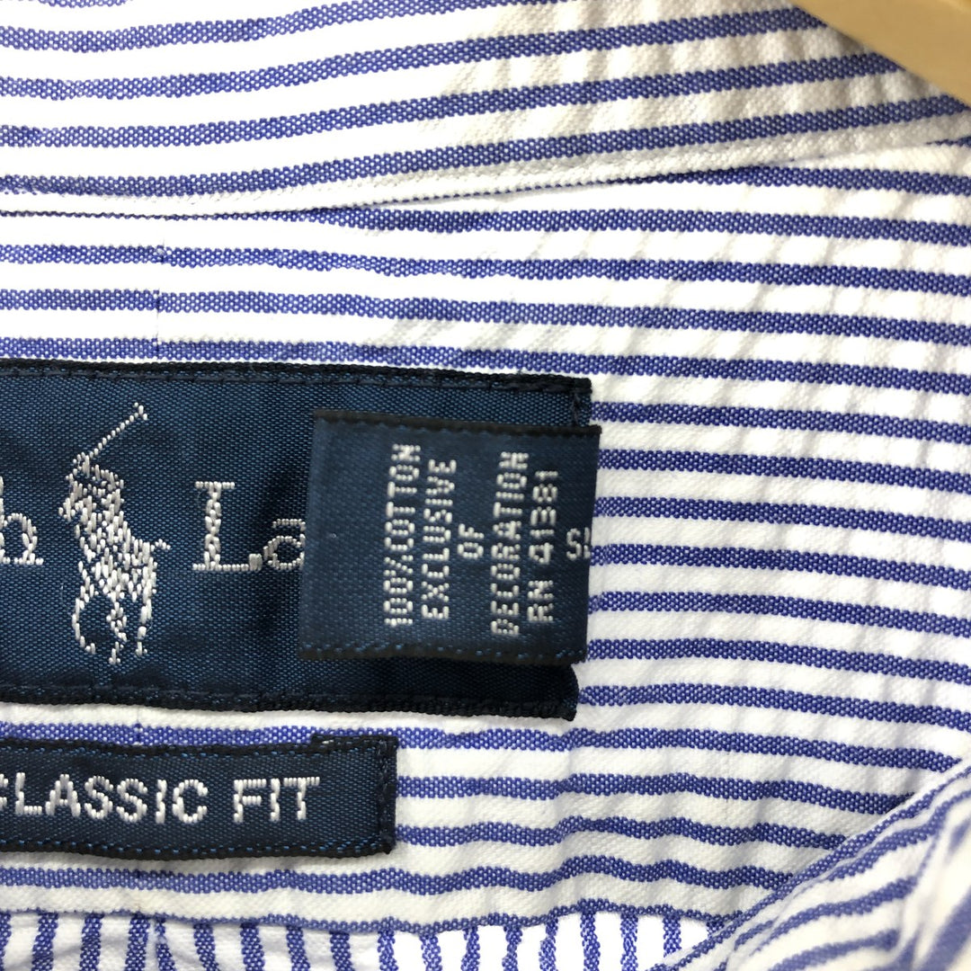 Ralph Lauren Classic Fit Seersucker Short Sleeve Button Down Striped Shirt Men's Size L cotton blue type Vintage Second Hand
