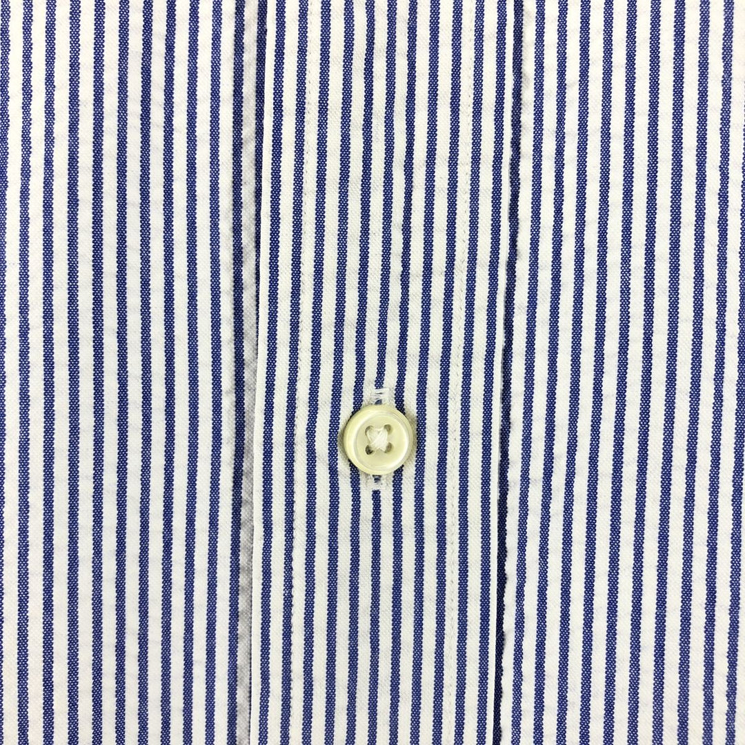 Ralph Lauren Classic Fit Seersucker Short Sleeve Button Down Striped Shirt Men's Size L cotton blue type Vintage Second Hand