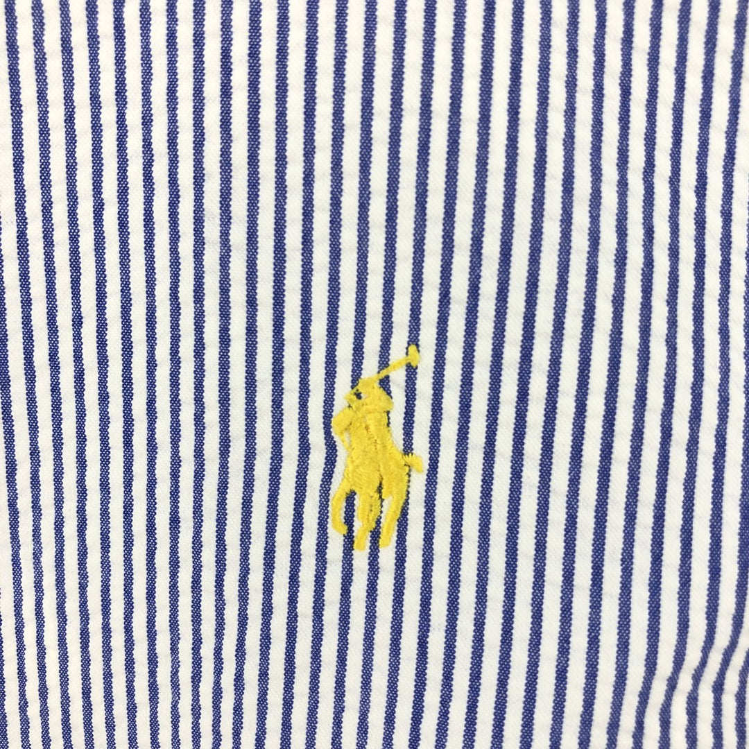 Ralph Lauren Classic Fit Seersucker Short Sleeve Button Down Striped Shirt Men's Size L cotton blue type Vintage Second Hand