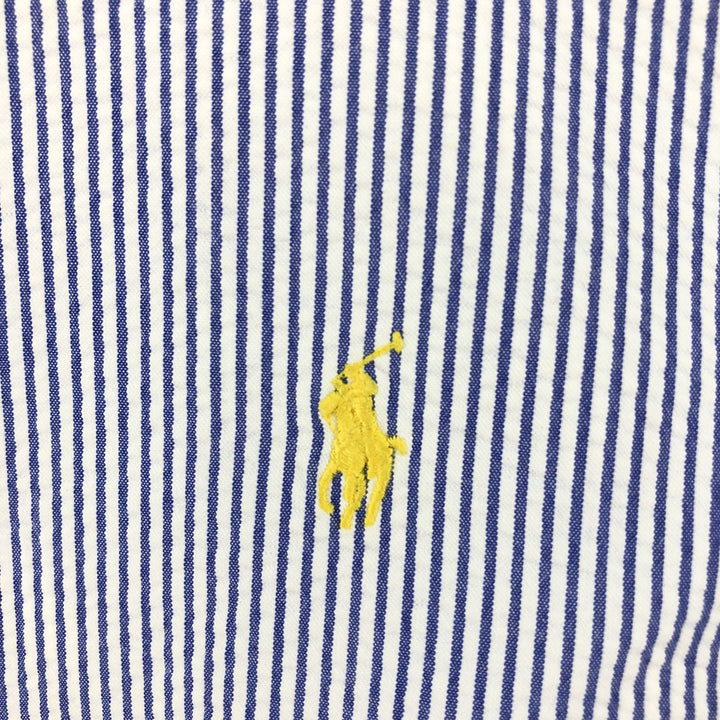 Ralph Lauren Classic Fit Seersucker Short Sleeve Button Down Striped Shirt Men's Size L cotton blue type Vintage Second Hand