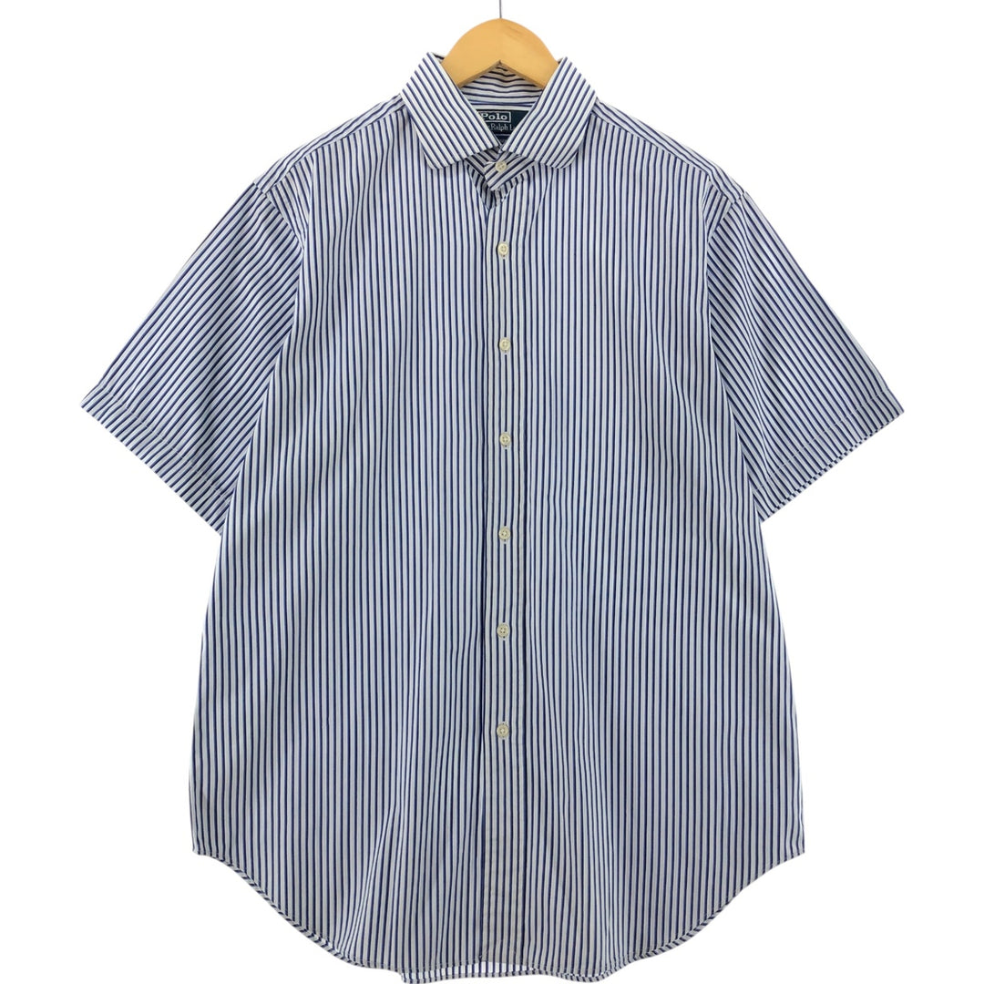 Ralph Lauren REGENT CLASSIC FIT short sleeve striped shirt, men's size L cotton white type Vintage Second Hand