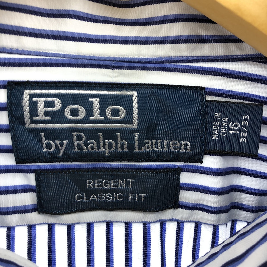 Ralph Lauren REGENT CLASSIC FIT short sleeve striped shirt, men's size L cotton white type Vintage Second Hand
