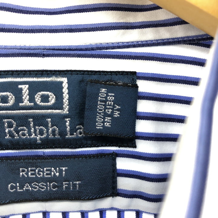 Ralph Lauren REGENT CLASSIC FIT short sleeve striped shirt, men's size L cotton white type Vintage Second Hand