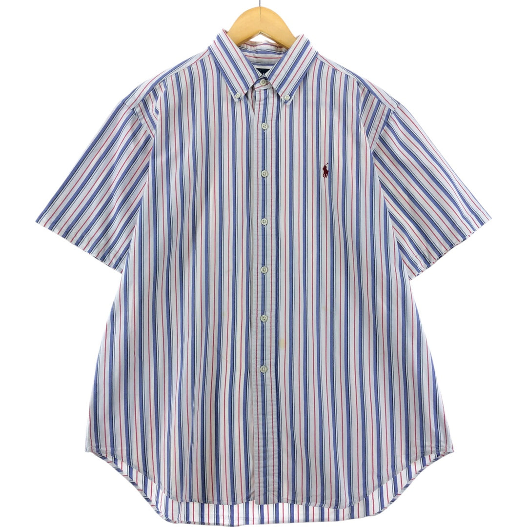 Ralph Lauren Classic Fit short sleeve button down striped shirt, men's size L cotton purple type Vintage Second Hand