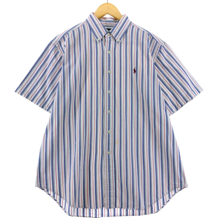 Ralph Lauren Classic Fit short sleeve button down striped shirt, men's size L cotton purple type Vintage Second Hand