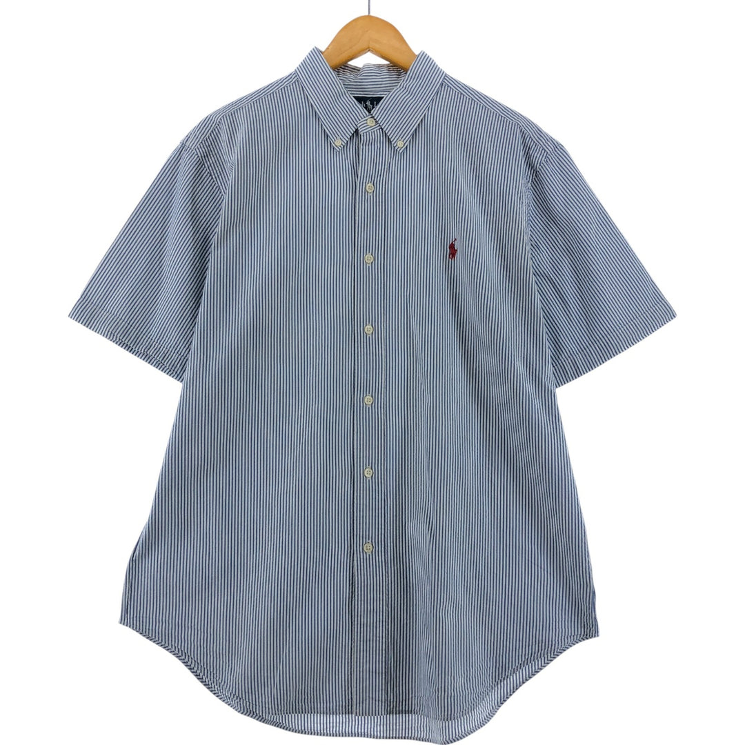 Ralph Lauren Classic Fit Seersucker Short Sleeve Button Down Striped Shirt Men's Size L cotton blue type Vintage Second Hand