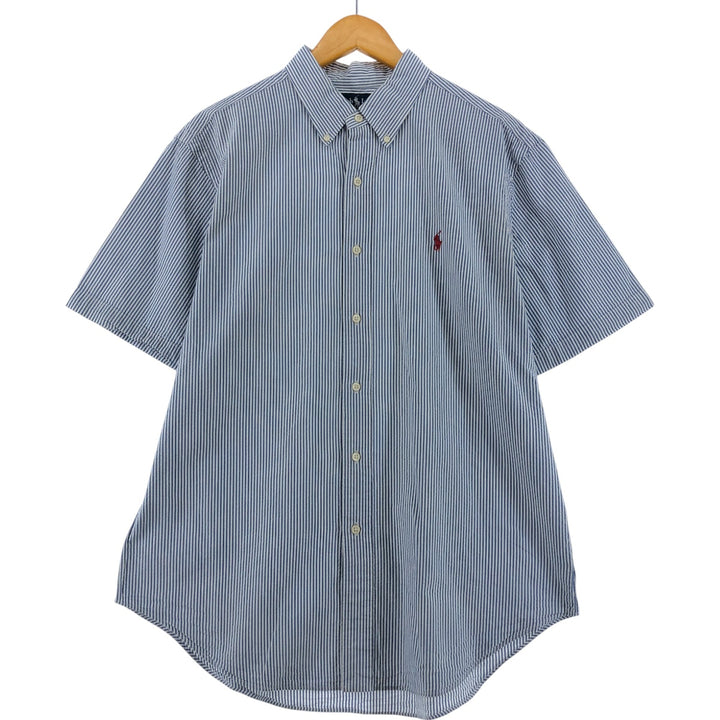 Ralph Lauren Classic Fit Seersucker Short Sleeve Button Down Striped Shirt Men's Size L cotton blue type Vintage Second Hand