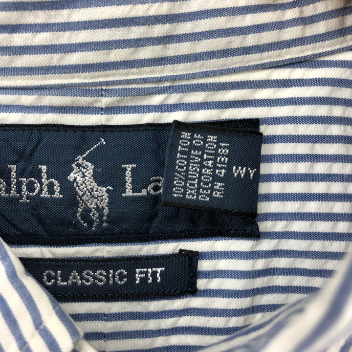 Ralph Lauren Classic Fit Seersucker Short Sleeve Button Down Striped Shirt Men's Size L cotton blue type Vintage Second Hand