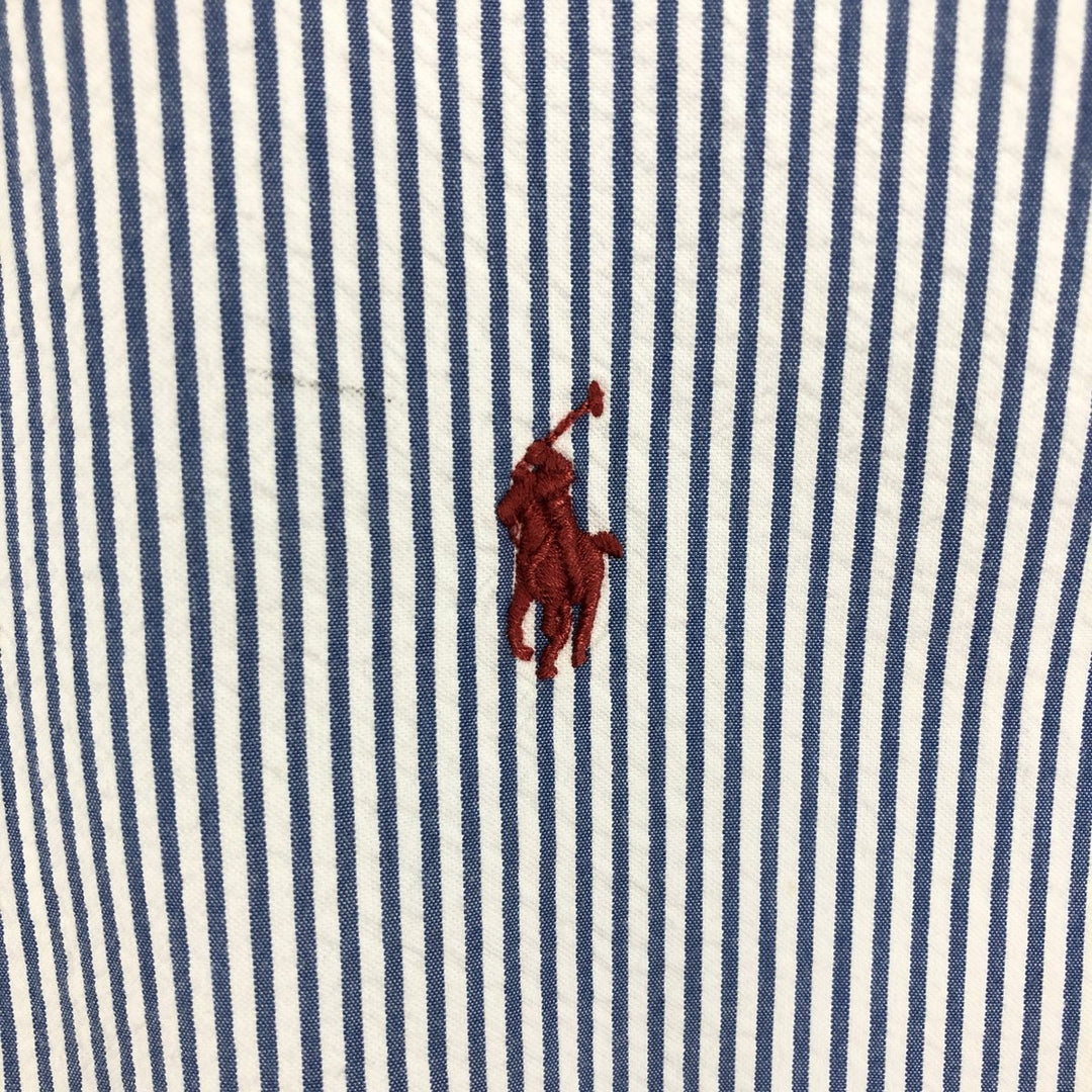 Ralph Lauren Classic Fit Seersucker Short Sleeve Button Down Striped Shirt Men's Size L cotton blue type Vintage Second Hand