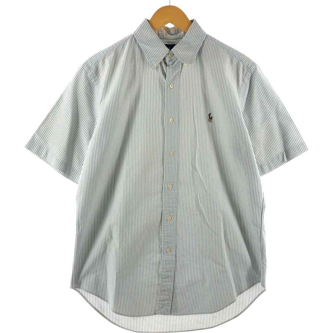 Ralph Lauren Classic Fit short sleeve button down striped shirt, men's size M cotton Blue type light blue Vintage Second Hand