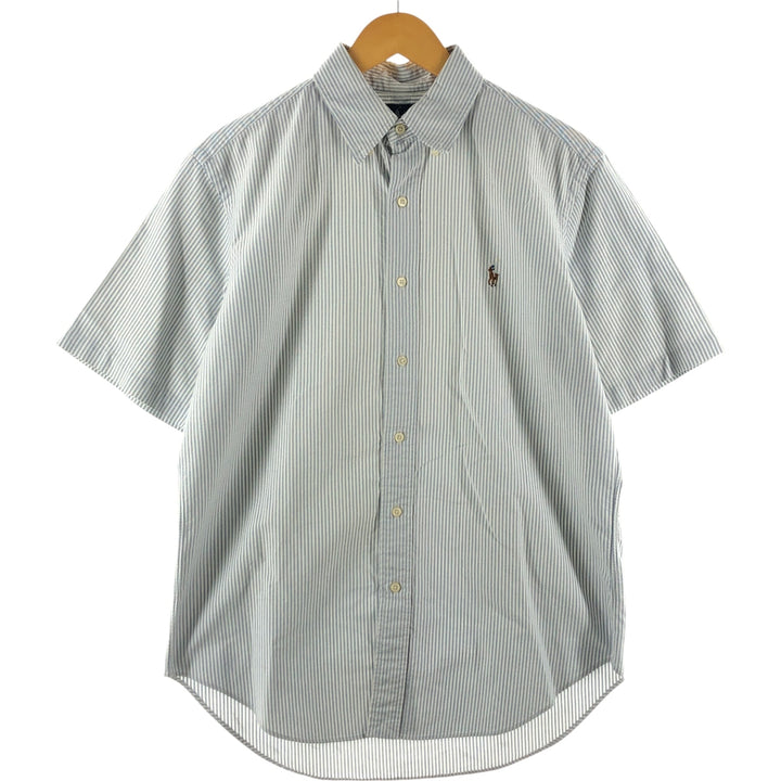 Ralph Lauren Classic Fit short sleeve button down striped shirt, men's size M cotton Blue type light blue Vintage Second Hand
