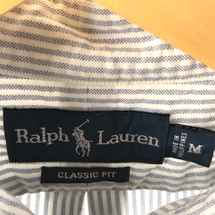Ralph Lauren Classic Fit short sleeve button down striped shirt, men's size M cotton Blue type light blue Vintage Second Hand