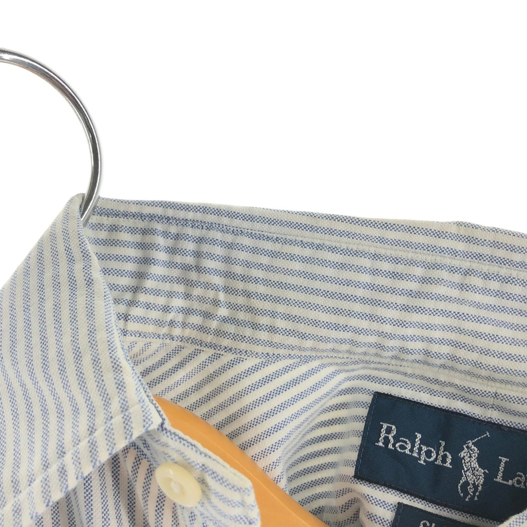 Ralph Lauren Classic Fit short sleeve button down striped shirt, men's size M cotton Blue type light blue Vintage Second Hand