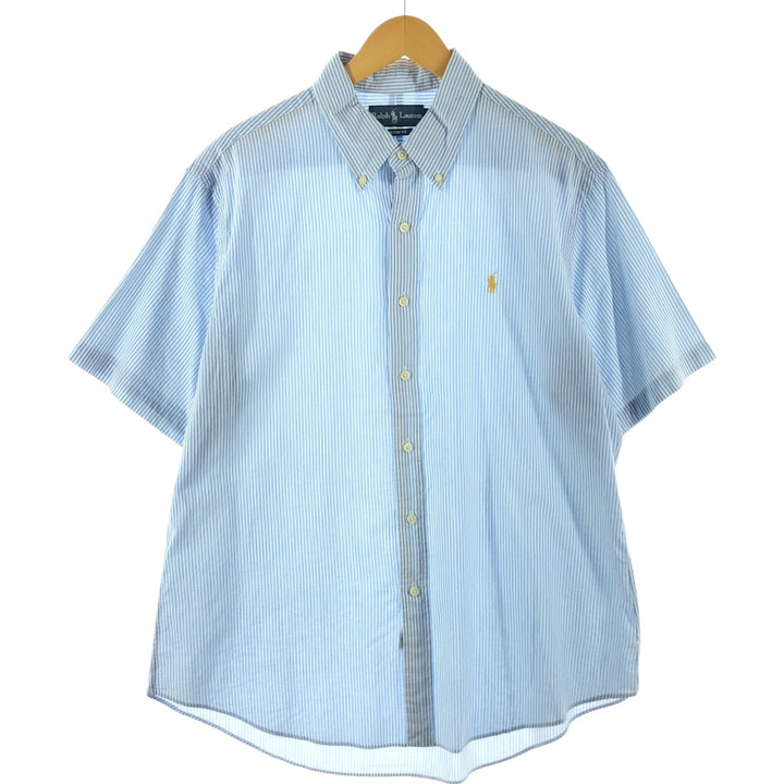 Ralph Lauren CUSTOM FIT short sleeve button down striped shirt men's XL size cotton Blue type light blue Vintage Second Hand