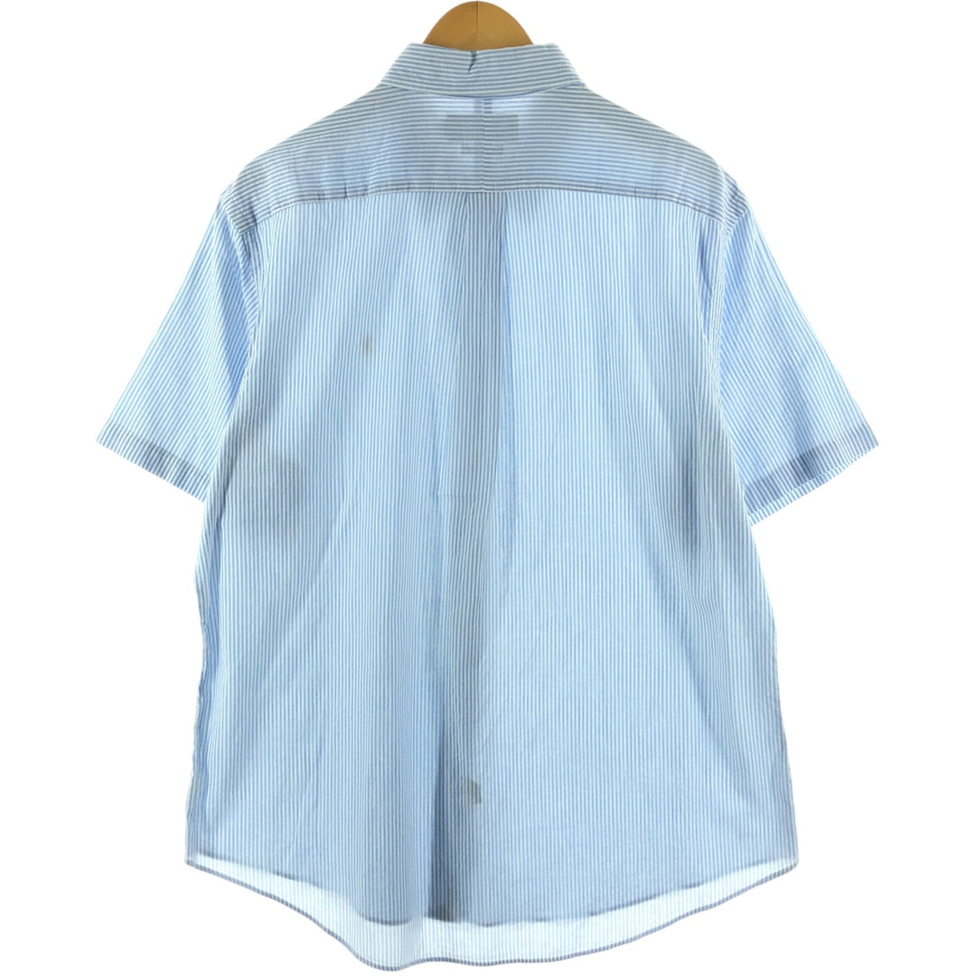 Ralph Lauren CUSTOM FIT short sleeve button down striped shirt men's XL size cotton Blue type light blue Vintage Second Hand